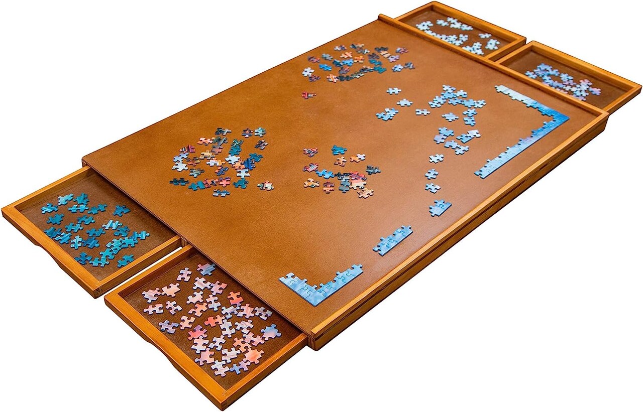 Jumbl 1000 Piece Puzzle Board, 23” x 31” Wooden Jigsaw Puzzle Table & Trays